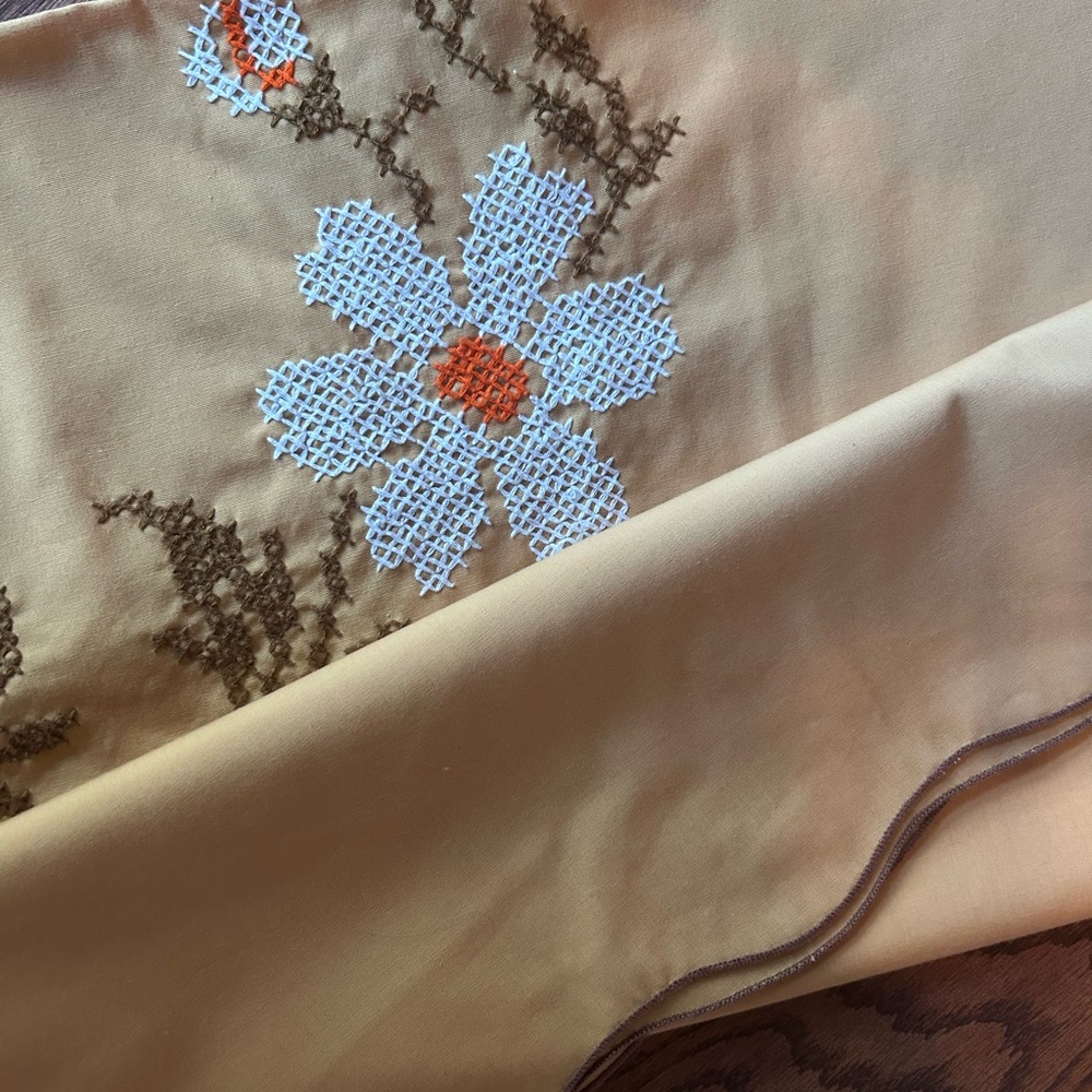 Vintage Embroidered Floral Tablecloth